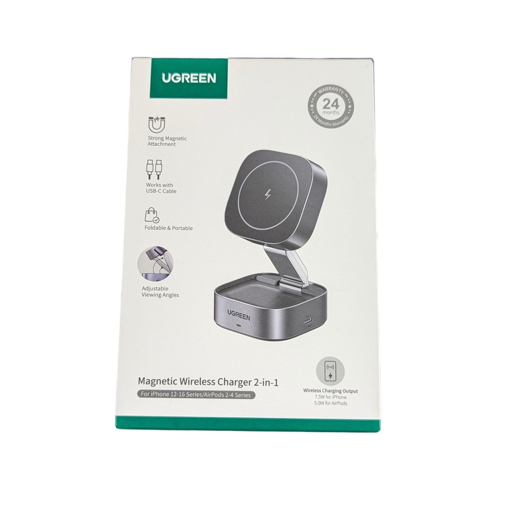 Cc6O UGREEN 2-in-1 Magnetic‎ Wireless Charger for iPhone & Airpods W526 Gray